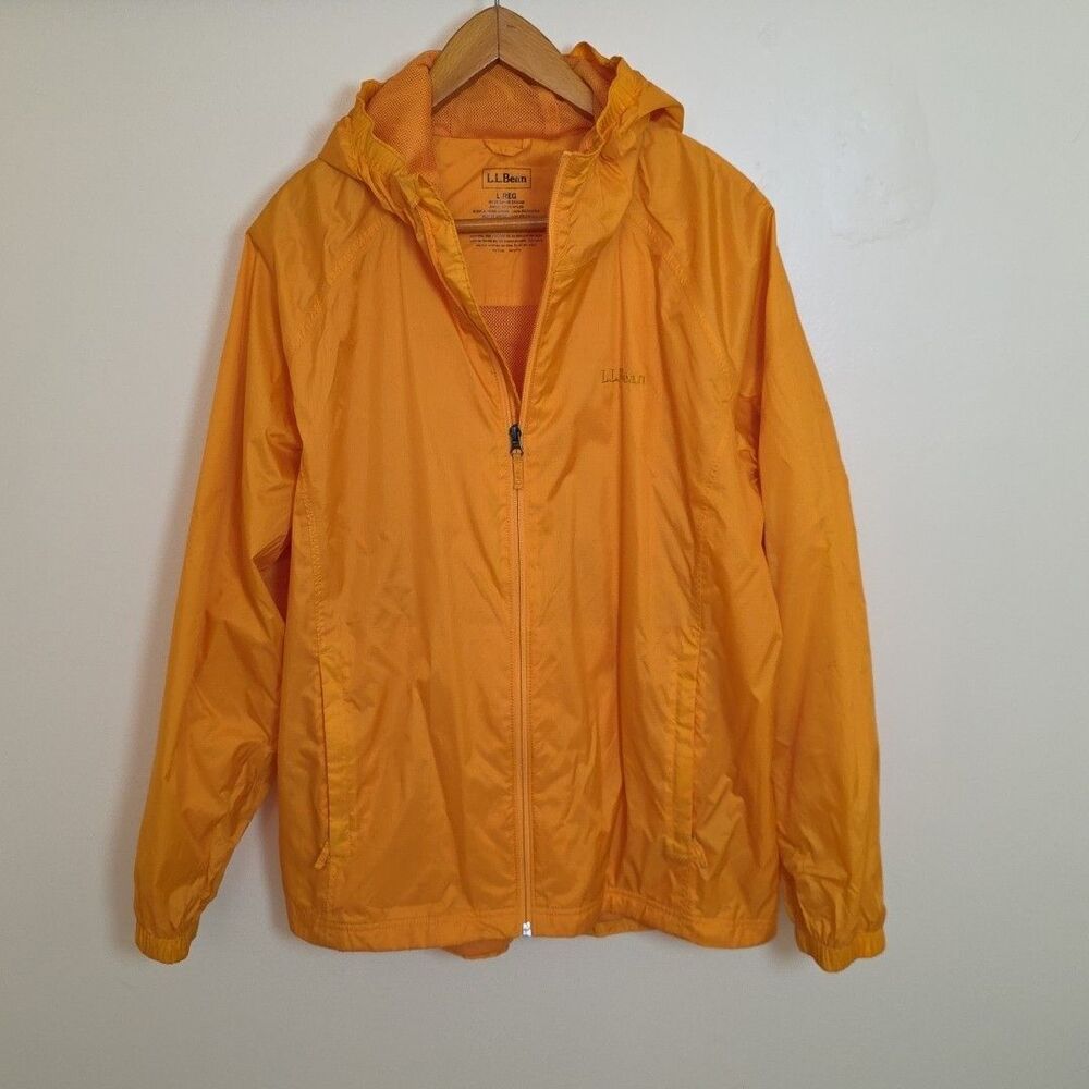 LL Bean Windbreaker Hood Orange Mens L Gorpcore Hiking Outdoors Sports EUC